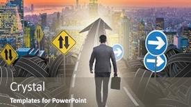 Presentation with road intersection - PPT theme consisting of businessman-in-uncertainty-concept background and a gray colored foreground