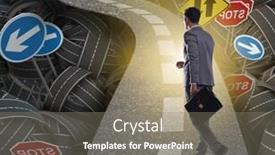  Presentation with road intersection - Cool new slide set with businessman-in-uncertainty-concept backdrop and a gray colored foreground