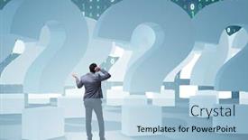  Presentation with question marks - Audience pleasing slide deck consisting of businessman-in-uncertainty-concept backdrop and a light blue colored foreground