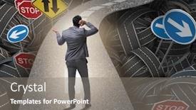  Presentation with road intersection - Presentation theme featuring businessman-in-uncertainty-concept background and a gray colored foreground
