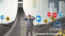  Presentation with road intersection - Slide deck enhanced with businessman-in-uncertainty-concept background and a gray colored foreground