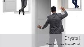  Presentation with uncertainty - Slide deck with businessman-in-uncertainty-concept background and a light gray colored foreground