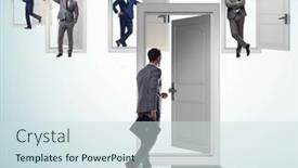  Presentation with uncertainty - Slide deck featuring businessman-in-uncertainty-concept background and a sky blue colored foreground