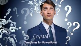  Presentation with uncertainty - Audience pleasing PPT layouts consisting of businessman in uncertainty concept with many unanswered question backdrop and a ocean colored foreground