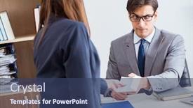  Presentation with bribe - Colorful slide deck enhanced with businessman-in-unethical-business-concept backdrop and a ocean colored foreground