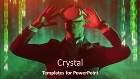  Presentation with managing information - Presentation theme having businessman-in-virtual-reality-glasses background and a wine colored foreground