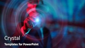  Presentation with managing information - PPT theme consisting of businessman-in-virtual-reality-glasses background and a navy blue colored foreground