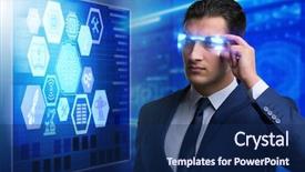  Presentation with trading - Cool new PPT theme with businessman in virtual trading concept backdrop and a navy blue colored foreground