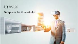  Presentation with glasses - Audience pleasing PPT theme consisting of businessman-in-vr-glasses-mixed backdrop and a sky blue colored foreground