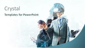  Presentation with glasses - Presentation theme consisting of businessman-in-vr-glasses-mixed background and a cool aqua colored foreground