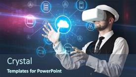  Presentation with social media - PPT theme featuring businessman-in-vr-glasses-organize background and a ocean colored foreground