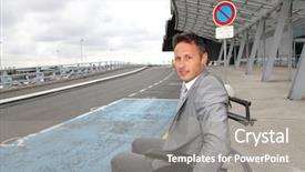  Presentation with taxi - Slide deck having businessman in wheelchair waiting for a taxi background and a gray colored foreground