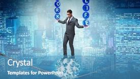  Presentation with work quality - Presentation design featuring businessman in work home balance background and a teal colored foreground