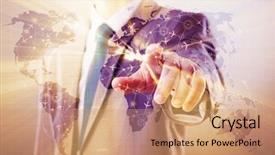  Presentation with facts and myths concept word - Colorful slide set enhanced with businessman in world transportation concept backdrop and a coral colored foreground