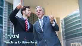  Presentation with concept - PPT layouts enhanced with businessman indicating the right direction background and a ocean colored foreground