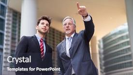  Presentation with direction - Presentation design featuring businessman indicating the right direction background and a tawny brown colored foreground