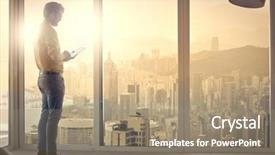  Presentation with skyscraper - Amazing slides having businessman inside a skyscraper backdrop and a coral colored foreground