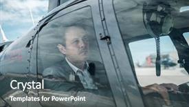  Presentation with helicopter - Presentation theme consisting of businessman inside his private helicopter background and a ocean colored foreground