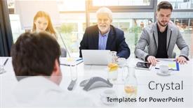  Presentation with job interview - Presentation featuring businessman-interview-at-job-interview background and a sky blue colored foreground