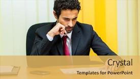  Presentation with price volatality - Amazing PPT theme having businessman is checking final price backdrop and a yellow colored foreground