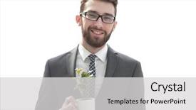  Presentation with green - Beautiful presentation theme featuring businessman is holding a green backdrop and a light gray colored foreground