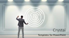  Presentation with maze - Colorful presentation enhanced with businessman is looking for ways to escape from maze labyrinth backdrop and a light gray colored foreground