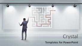  Presentation with maze - PPT theme having businessman is looking for ways to escape from maze labyrinth background and a light gray colored foreground
