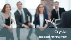  Presentation with conference - Presentation design consisting of businessman is making speech background and a ocean colored foreground