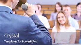  Presentation with conference - Amazing slide set having businessman is making speech backdrop and a ocean colored foreground