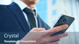  Presentation with cell - Presentation theme having businessman-is-typing-text-messages background and a ocean colored foreground