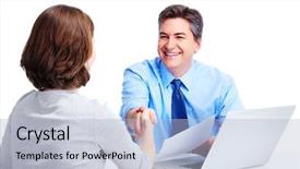  Presentation with executive - Audience pleasing presentation theme consisting of businessman isolated on white background backdrop and a light blue colored foreground