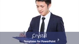  Presentation with note - Slide deck with businessman-jot-note-on-clipboard background and a ocean colored foreground