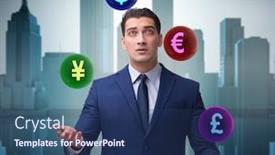  Presentation with juggling - Colorful PPT theme enhanced with businessman-juggling-between-various-currencies backdrop and a ocean colored foreground
