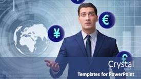  Presentation with juggling - Presentation design featuring businessman-juggling-between-various-currencies background and a ocean colored foreground