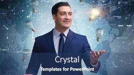  Presentation with juggling - Cool new PPT layouts with businessman-juggling-lightbulbs-in-new backdrop and a ocean colored foreground