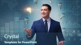  Presentation with juggling - Slide deck with businessman juggling lightbulbs in new idea concept background and a ocean colored foreground