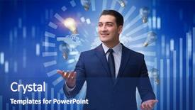  Presentation with juggling - PPT theme having businessman juggling lightbulbs in new idea concept background and a ocean colored foreground