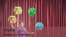  Presentation with juggling - PPT theme enhanced with businessman juggling with crumpled balls background and a  colored foreground