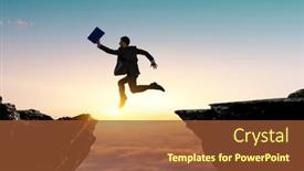  Presentation with gap - Slide set consisting of businessman-jump-through-the-gap background and a tawny brown colored foreground