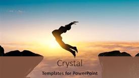  Presentation with gap - Presentation theme consisting of businessman-jump-through-the-gap background and a coral colored foreground