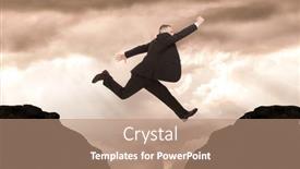  Presentation with risk - Presentation theme with businessman-jumping-from-one-mountain background and a coral colored foreground