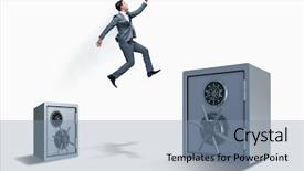  Presentation with concept - Audience pleasing slide deck consisting of businessman-jumping-from-safes backdrop and a seafoam green colored foreground