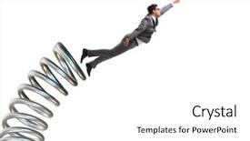  Presentation with promotion - PPT theme featuring businessman jumping from spring background and a white colored foreground