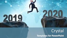  Presentation with 2019 - Slide deck featuring businessman-jumping-from-year-2019 background and a teal colored foreground
