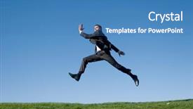  Presentation with ethnies jumping up in the air - Amazing presentation design having businessman jumping in the air backdrop and a teal colored foreground