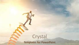  Presentation with media - Cool new PPT theme with businessman-jumping-on-springboard-mixed backdrop and a lemonade colored foreground
