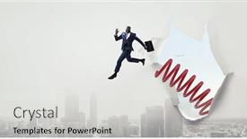  Presentation with media - Amazing theme having businessman-jumping-on-springboard-mixed backdrop and a light gray colored foreground