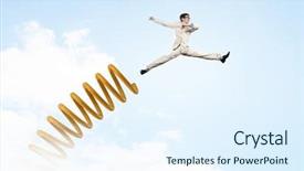  Presentation with concept - Presentation theme having businessman jumping on springboard background and a sky blue colored foreground