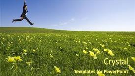  Presentation with field - Amazing theme having businessman jumping on the field backdrop and a tawny brown colored foreground