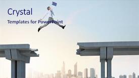  Presentation with gap - Amazing slide set having businessman jumping over a gap backdrop and a sky blue colored foreground